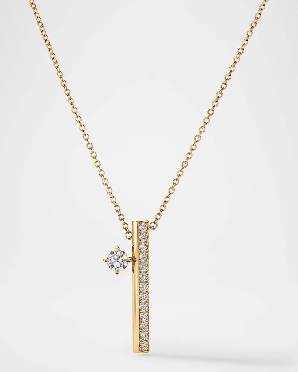 Barre 18K Yellow Gold Pave Floating Diamond Pendant Necklace